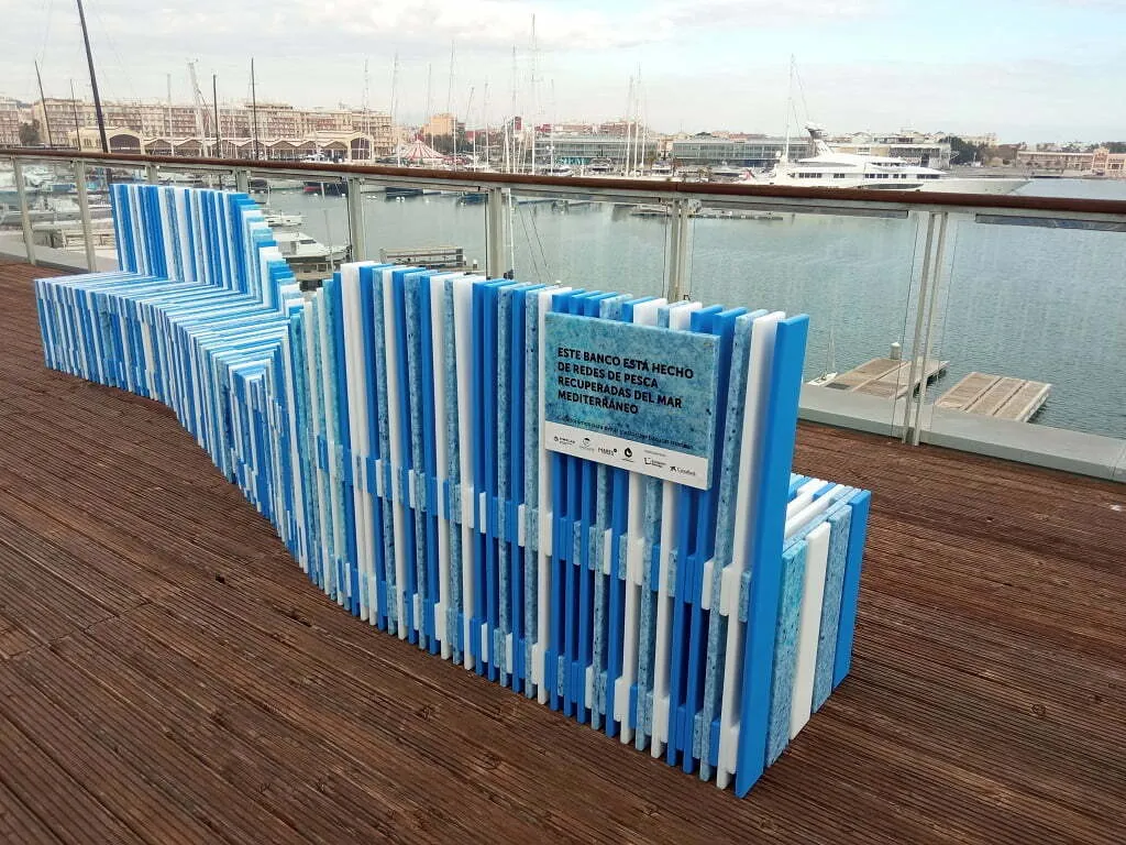 Bench made of marine litter